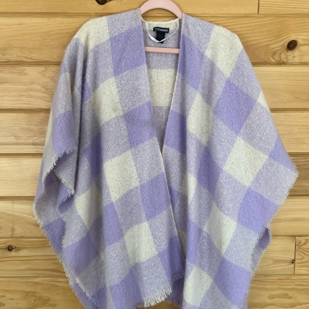 Steve Madden Women's Plaid Poncho in Lavender and Cream